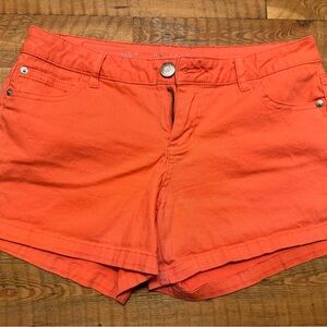 Orange Jean Shorts with Rolled Hem and Stretch
